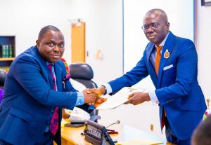 Commissioner for Energy & Mineral Resources, Mr. Biodun Ogunleye receiving his Oath of Office from Governor of Lagos State